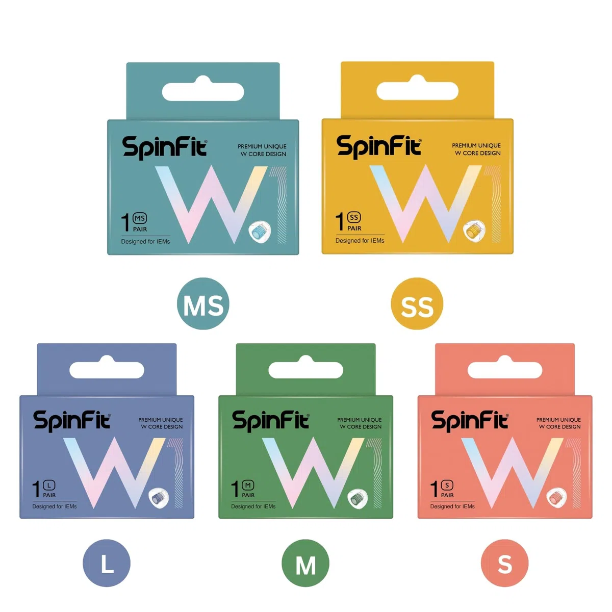 SpinFit W1 para IEM - L - Almohadillas de Silicona patentadas de Grado médico, núcleo de Tubo Doble en Forma de W, más Estabilidad