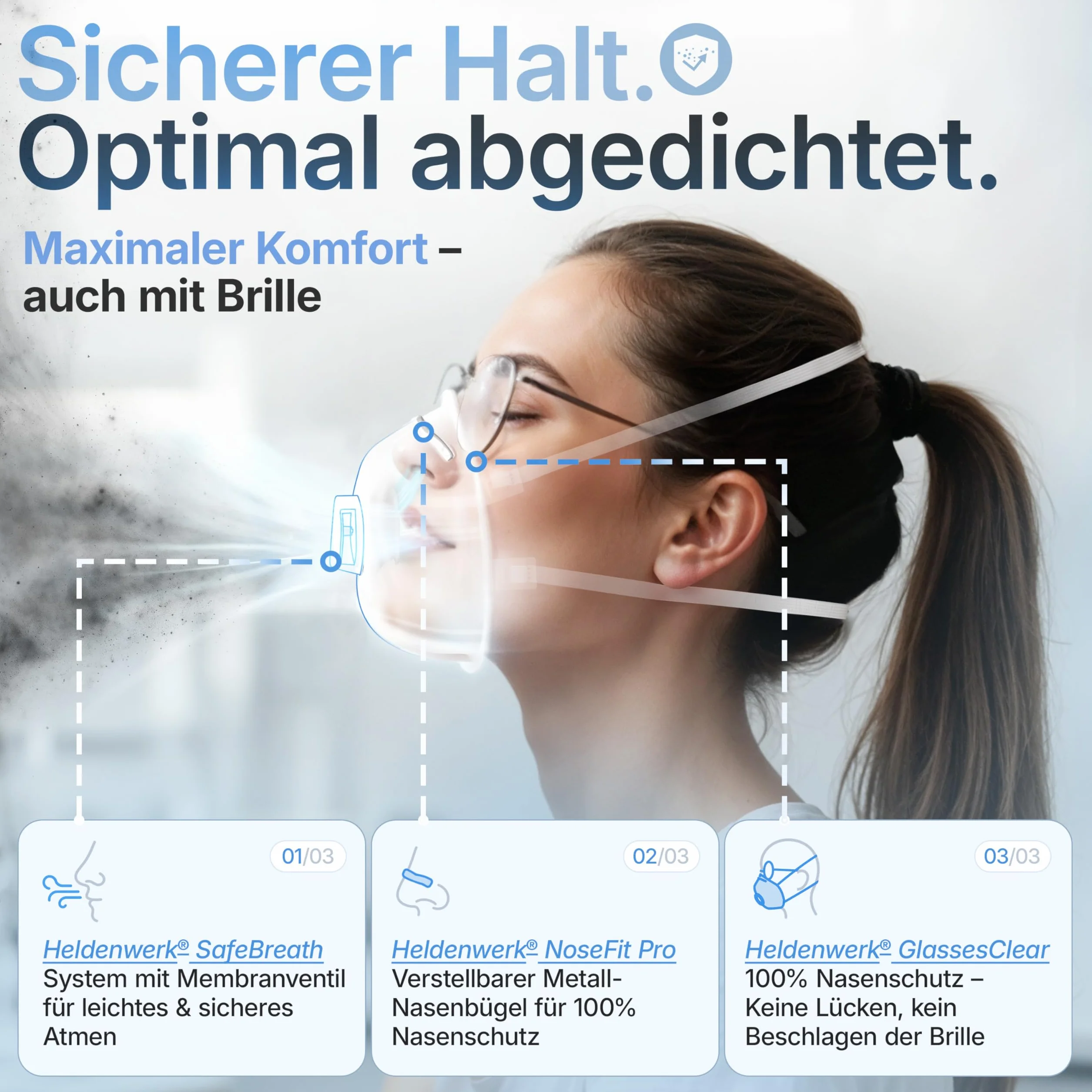 HELDENWERK Máscara FFP3 con válvula – Juego de 5, 10 o 20 unidades – Mascarilla respiratoria/antipolvo certificada válvula de exhalación – Máscaras antipolvo con banda trasera ajustable (20 unidades)