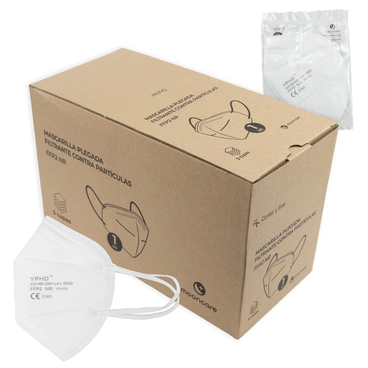 Mascarillas FFP2 Certificada/Homologada CE, Pack 100/50 Unidades, Talla para Adulto, 5 Capas, Eficacia Filtración > 94% (Blanco)