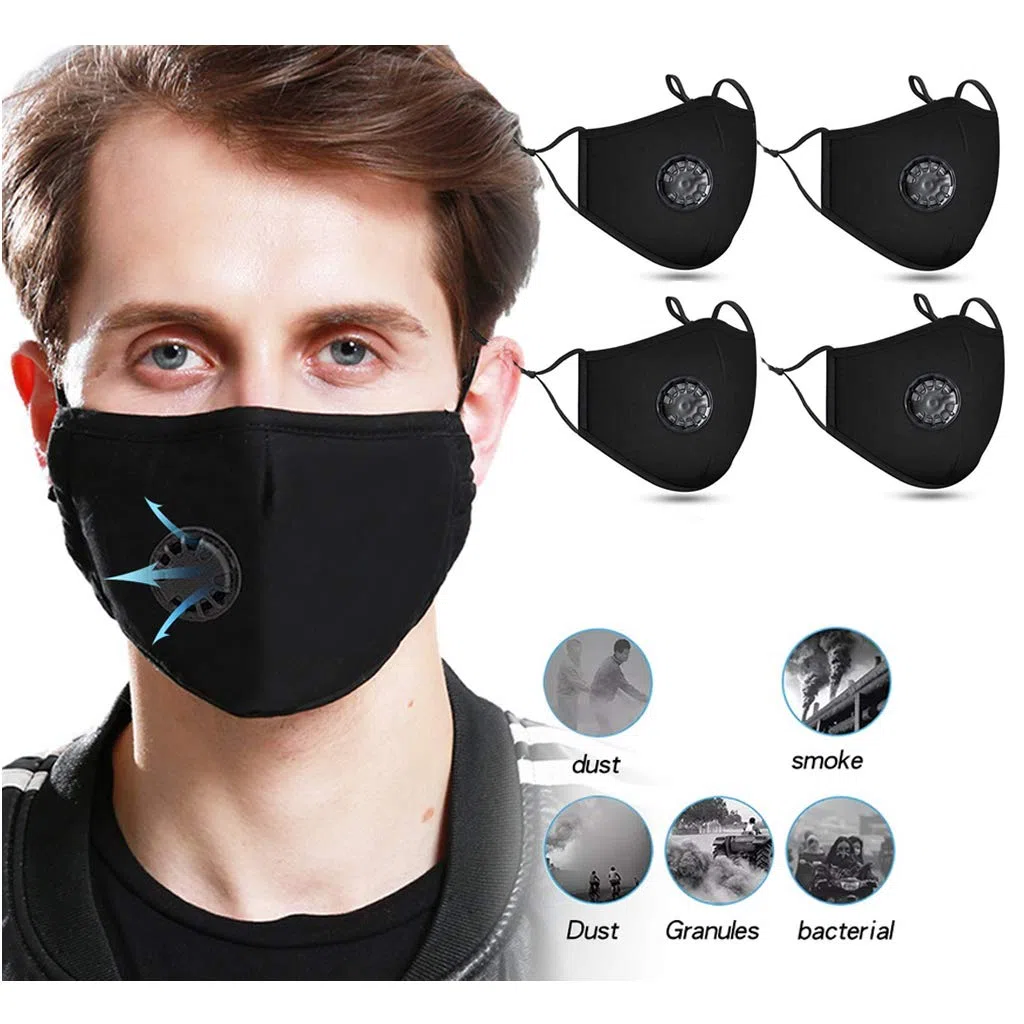 4 Piezas Bandanas de Algodón Reutilizable Lavable Ajustable con Válvula de Respiración y 12 Filtros de Carbón Activado para Antipolvo, Anti Haze, Anti Pollution, Envío desde España