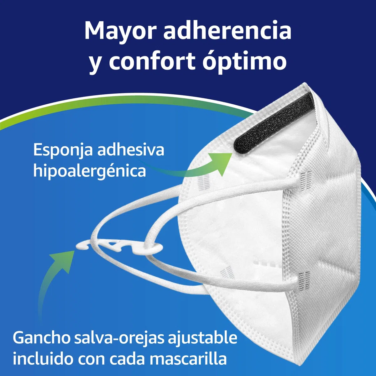 ADESTE – 50 Mascarillas FFP2 NR D Blancas con Certificado CE, cadena controlada, elásticos cómodos, hipoalergénicos y regulables. Seguras: potencia de filtrado BFE >99,5%. Sobres individuales sellados