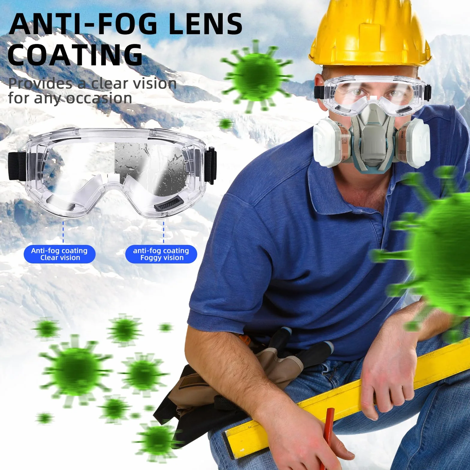 Máscara Respiratoria Reutilizable con Doble Filtro,Cubierta Facial Antipolvo con Gafas, para Esmerilado, Pintura, Polvo, Construcción, Minería, Carpintería, etc.