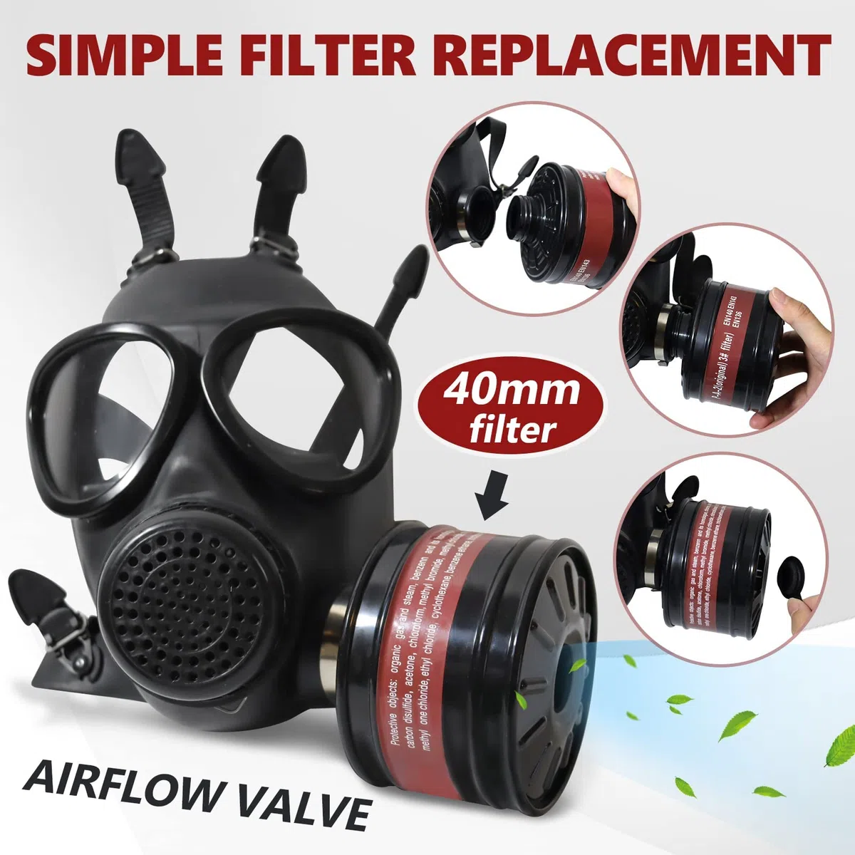 Respirador de media cara con filtros, gafas, tapones para los oídos y guantes para productos químicos, pintura, polvo, vapores orgánicos, pulido, resina epoxi