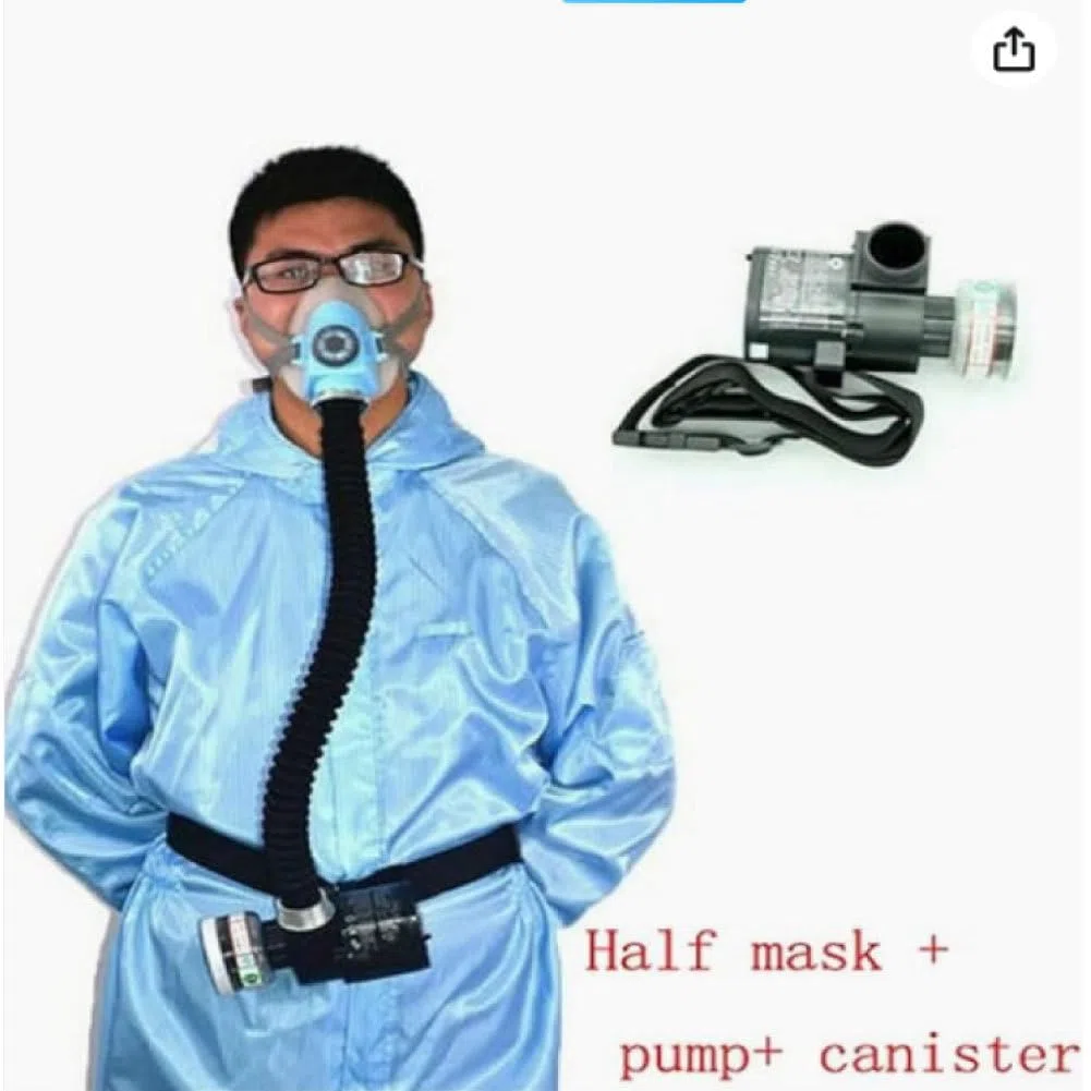 Respirador de protección Facial Completa Reutilizable, Equipado con un Sistema de respiración de presión Positiva motorizado, Que Incluye 2 Tubos respiratoriosy Filtro de Grado
