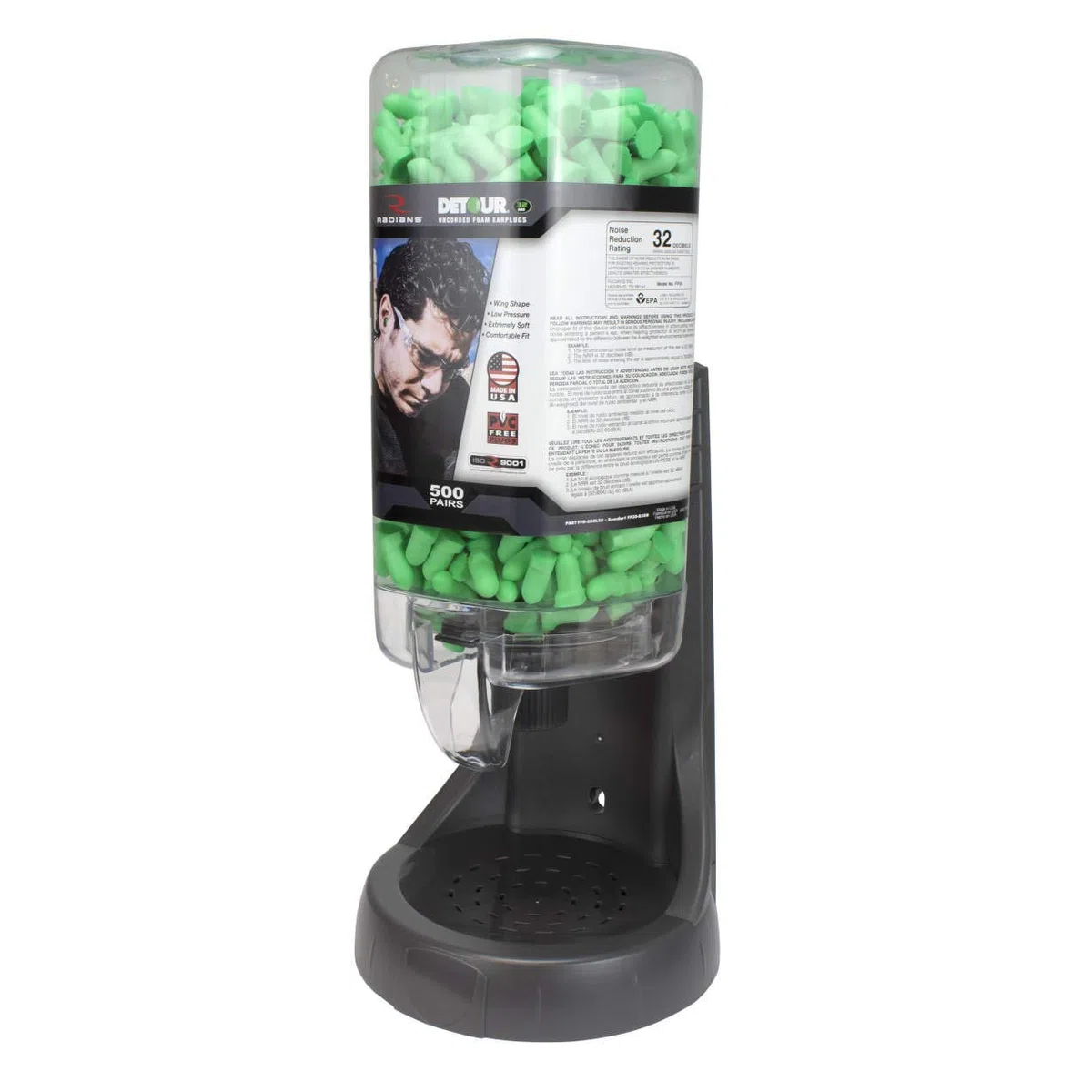 Dispensador recargable con 32 tapones para los oídos Detour - 500 pares