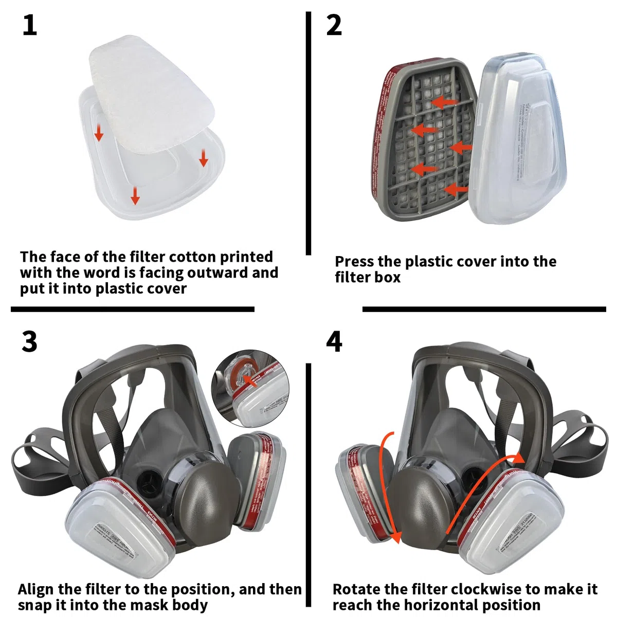 Faburo Cubierta de cara completa de seguridad con 10 filtros de algodón reemplazables y 5 pares de guantes para pintura, formaldehído, lijado, pulido, pulverización y otros trabajos