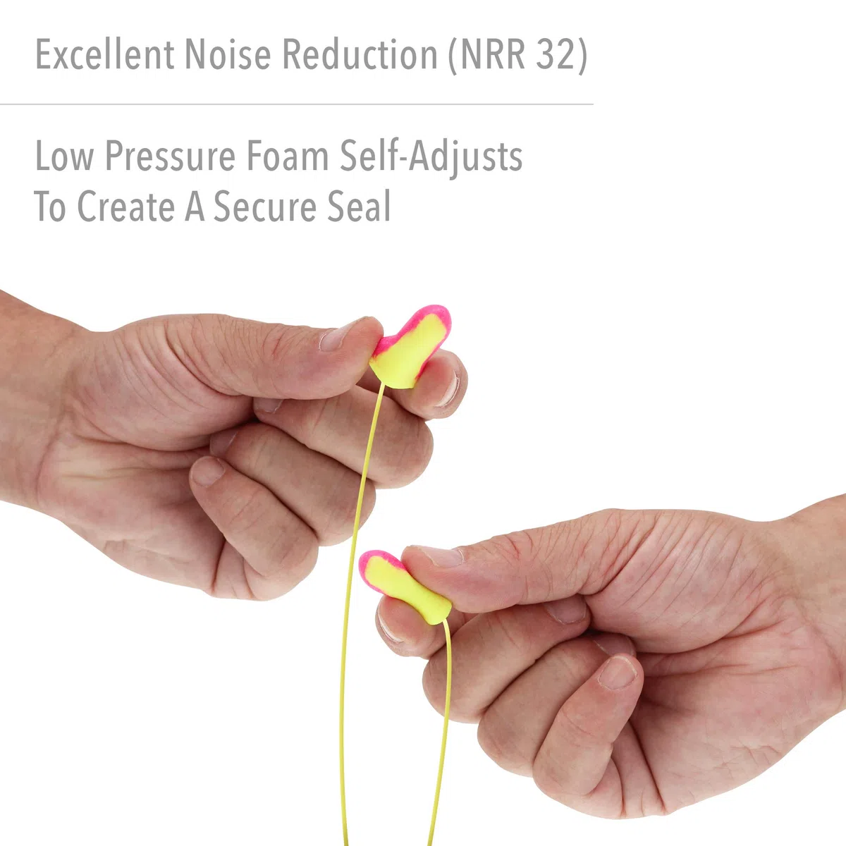Foam Ear Plugs,Reusable,T-Shape,Corded,100/BX,Pink/Yellow, Sold as 1 Box