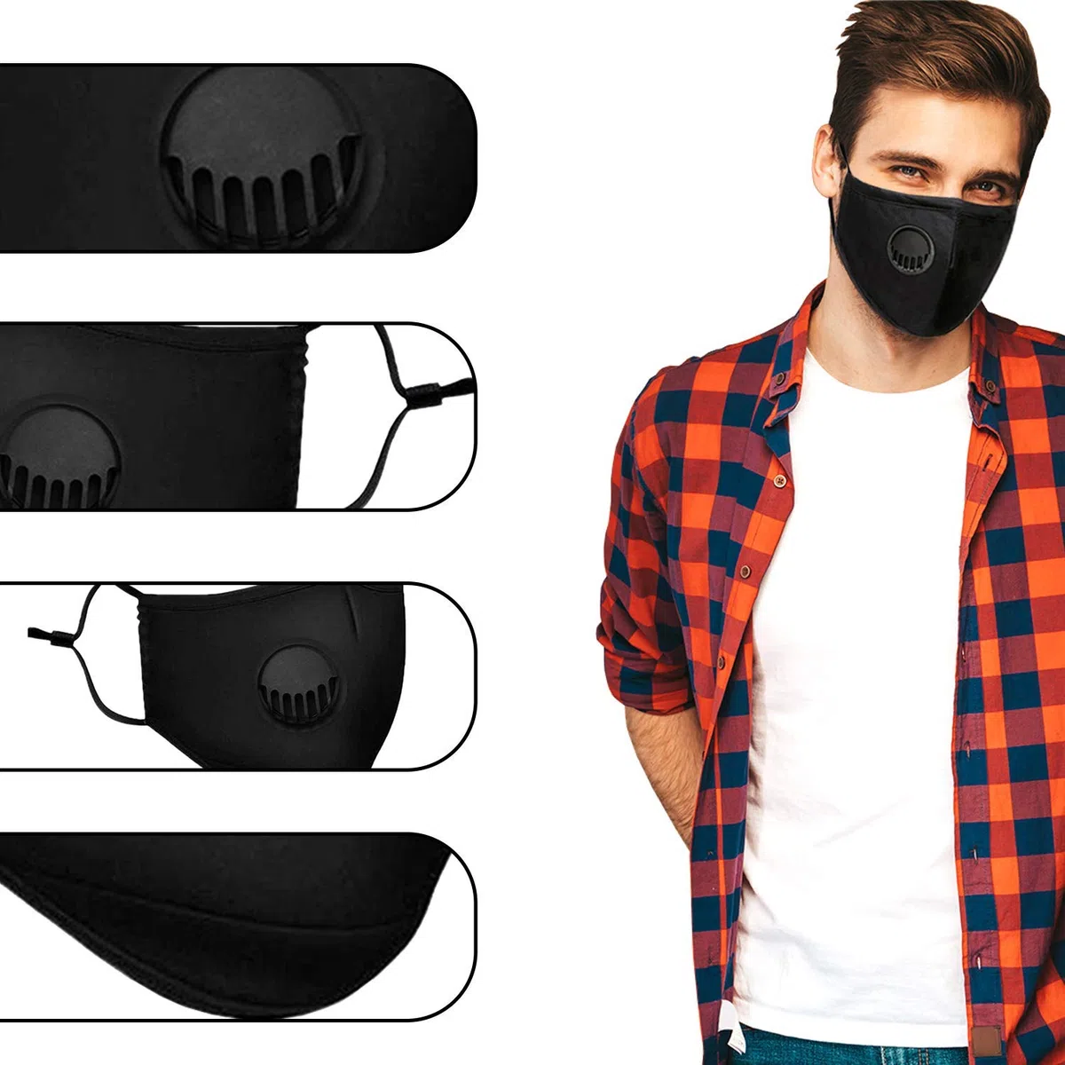 Mascarilla Facial Reutilizable Lavable Cara Máscara con Filtro, Activado Carbono Filtro Respirador Boquilla Protección De Polvo, Mascota Caspa Airborne Irritantes - Negro, with Filter