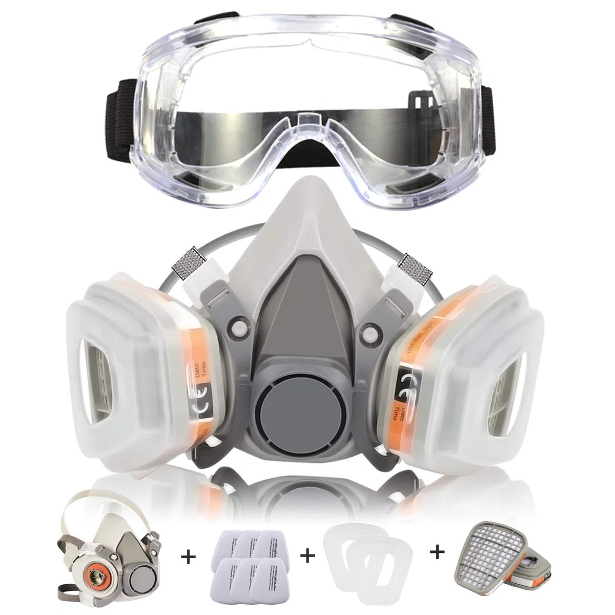107 - Máscara antigas antipolvo con filtros, máscara de polvo reutilizable, semimáscara respiratoria, anti gas, vapor y partículas, para pintura en aerosol, alisado, polvo