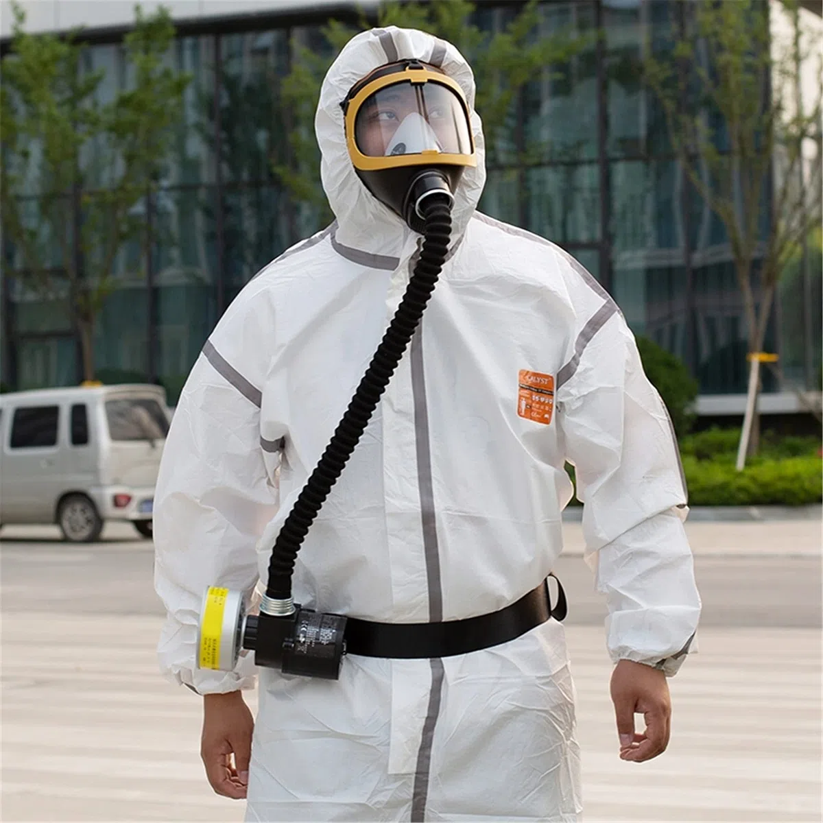 Sistema respirador eléctrico, máscara de gas de cara completa con tubo de respiración, ajustable, suministro de aire para pintura en aerosol y protección respiratoria