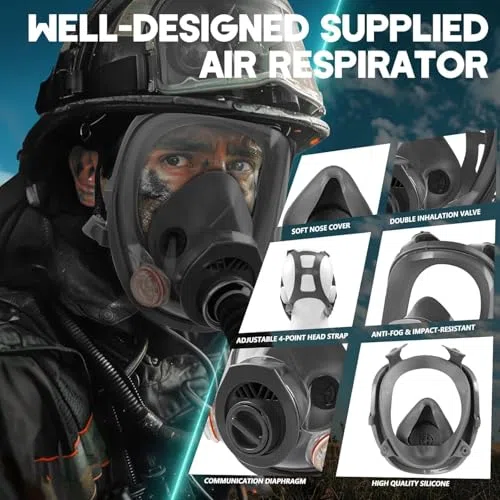Máscara respiradora de cara completa con filtro de carbón activado, máscara purificadora de aire portátil para lijar, edificio, pintura en aerosol, uso industrial
