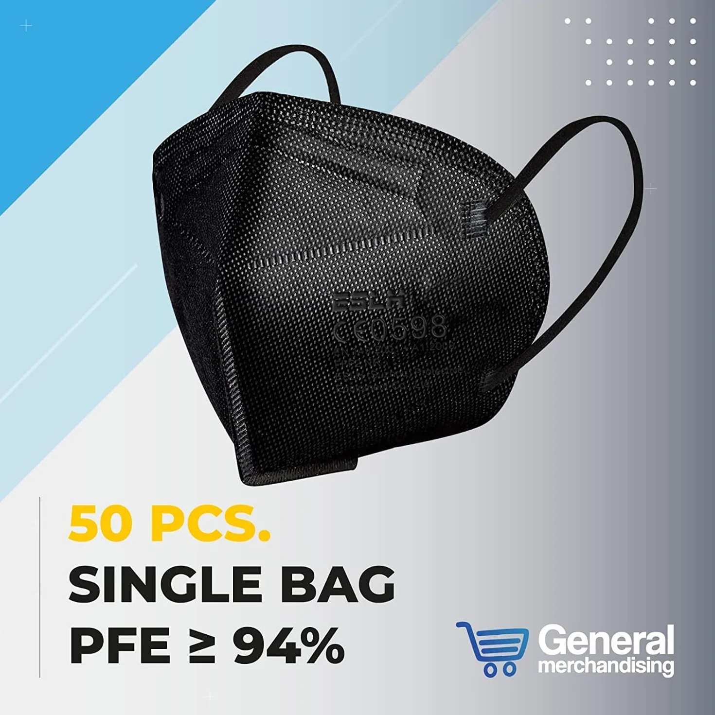 50 Unidades || Mascarillas FFP2 Negras || Protección de 5 Capas || Alta Filtración ≥ 94% || Certificadas CE 0598 || Cómodas y Transpirables