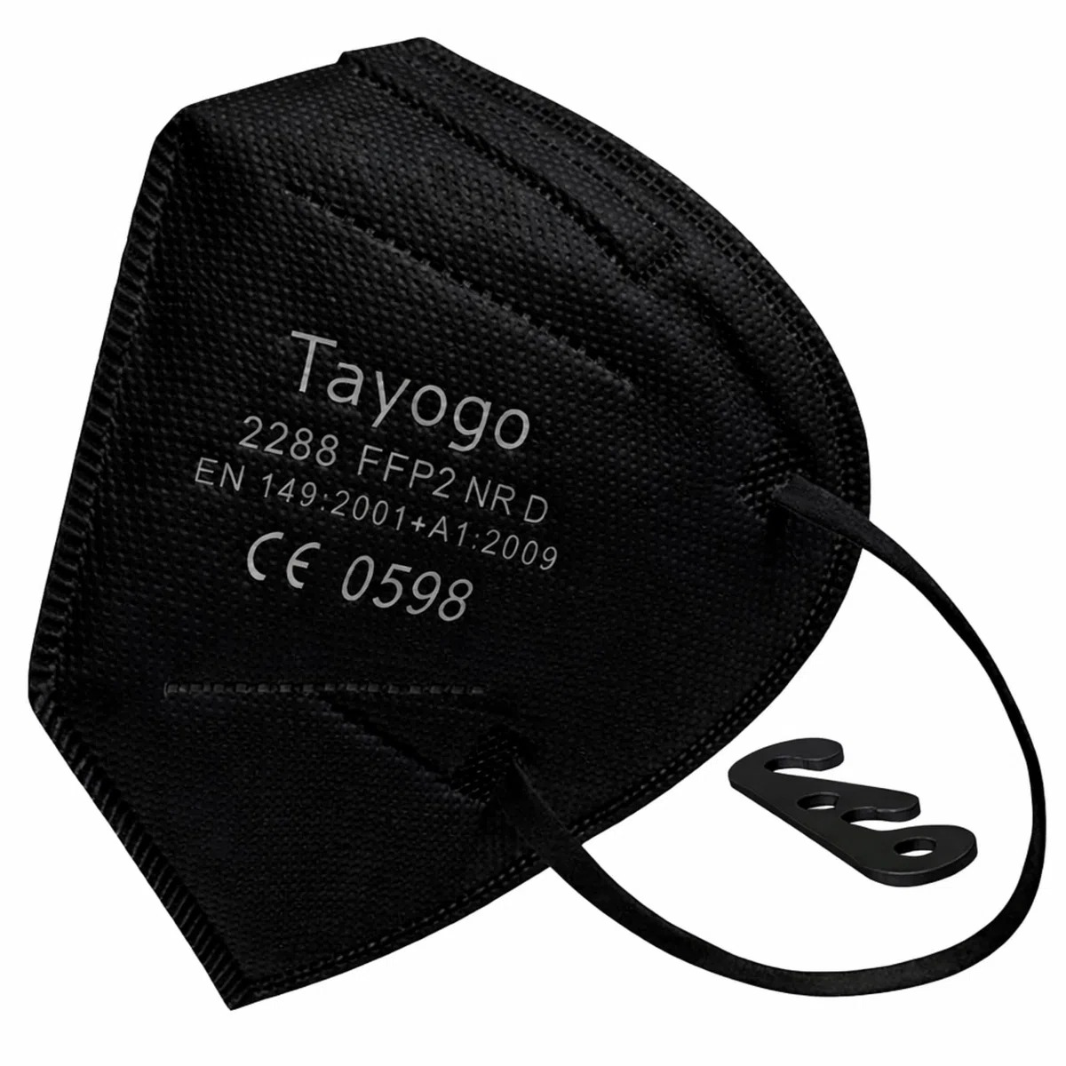 Tayogo Mascarillas FFP2 Negras 50 Unidades CE 0598, Mascarilla FFP2 5 Capas, hasta 99,5% Filtración, Mascarilla Protección Respiratoria, Sin Válvula, Embalaje Individual, Gancho Salva Orejas