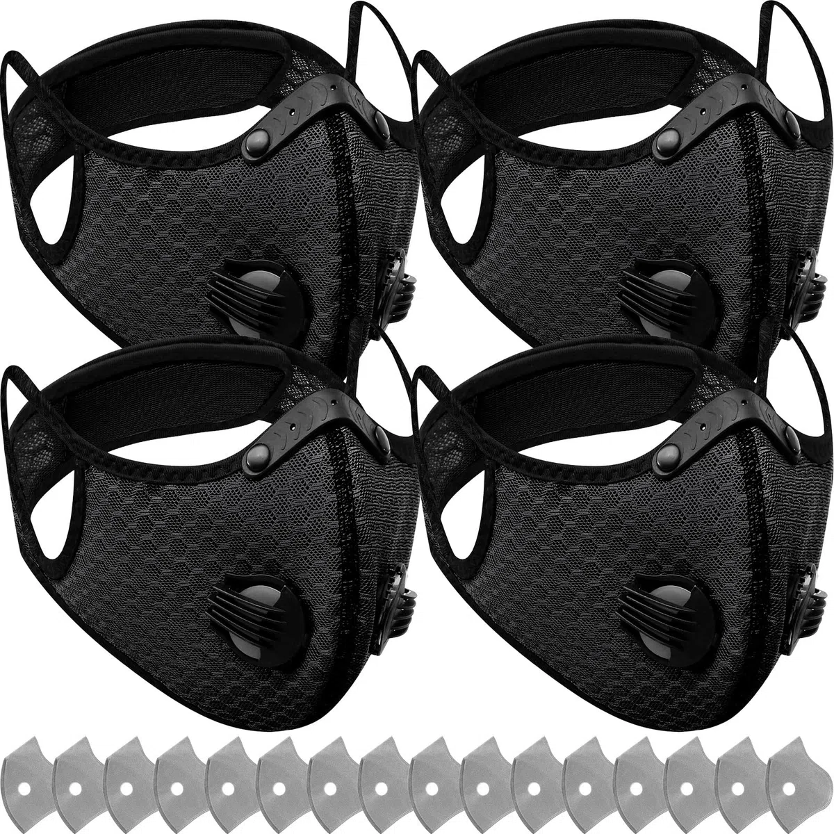 Threlaco 4 máscaras antipolvo, transpirables, reutilizables, con filtros, ajustables, antipolvo, con 16 filtros de carbón activado, máscara de polvo de hormigón para construcción de carpintería