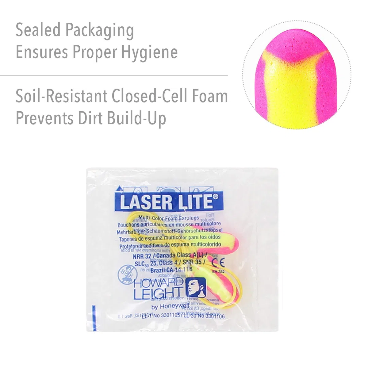 Foam Ear Plugs,Reusable,T-Shape,Corded,100/BX,Pink/Yellow, Sold as 1 Box