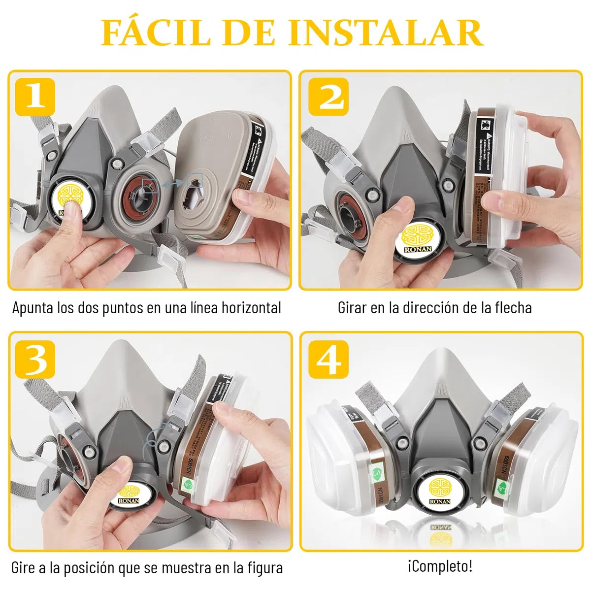 Genérico MASCARA RONAN - Mascara reutilizables -Mascara pintura - Mascara de gas - Mascaras - Mascara antipolvo -Mascara con filtro - Mascara de gas con filtro 6200