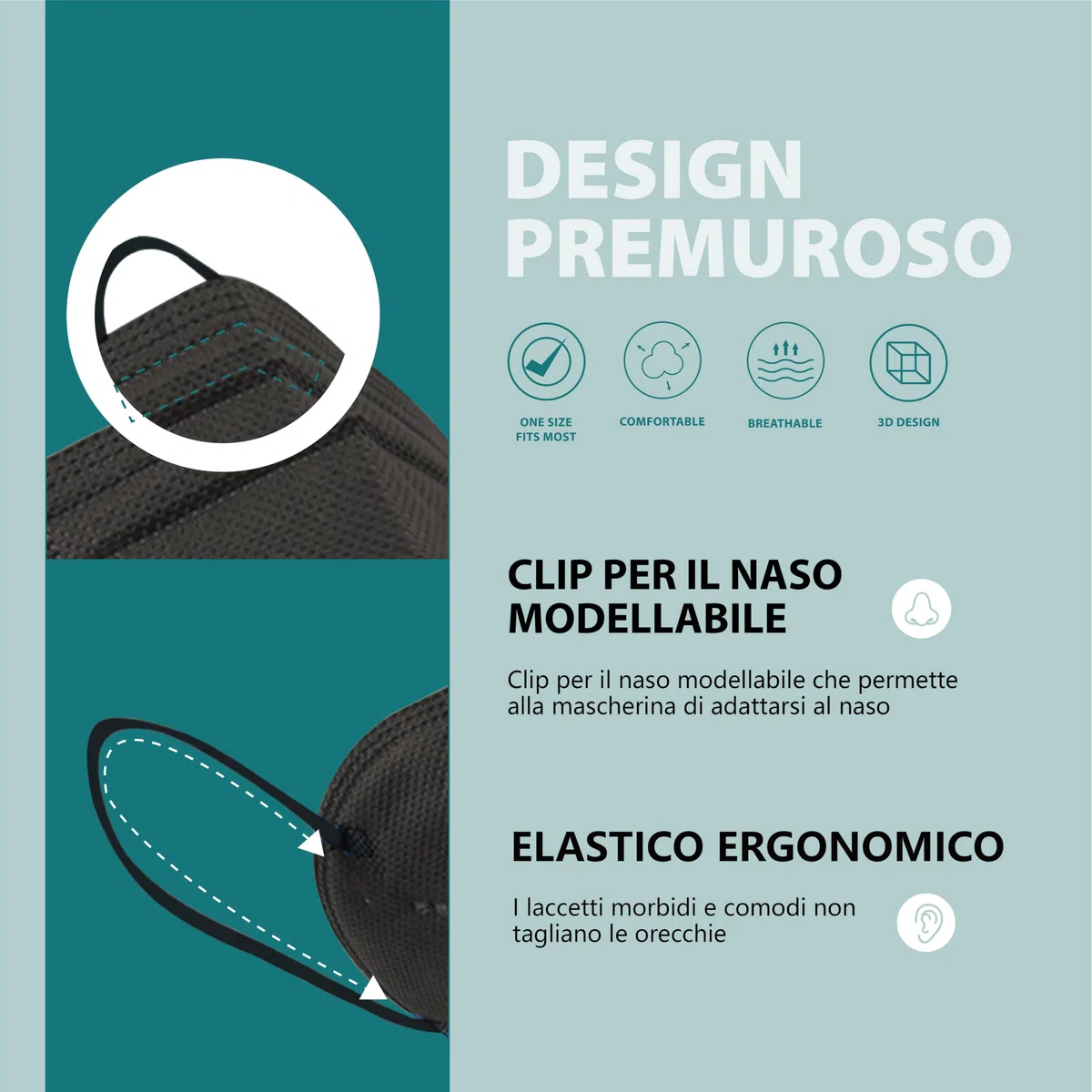 50pcs Mascarillas FFP2 Adulto Negro Mascarillas Adultos Pez Desechables Alta Eficiencia 5 Capas Envasadas Individualmente Ficiencia del filtro EFP ≥95% Máscaras Certificado CE2233 (CHILD-1)