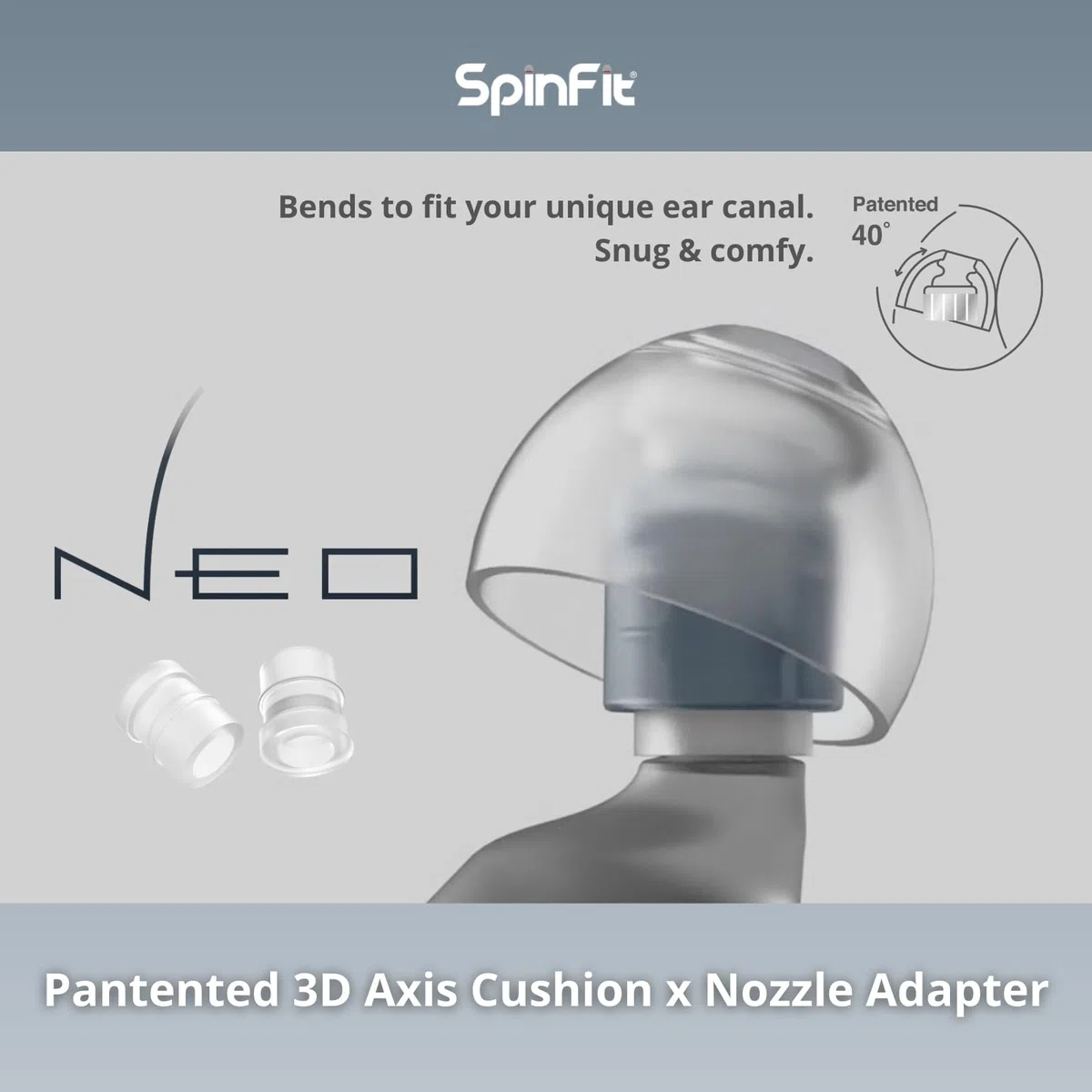 SpinFit Neo for IEM - M - Almohadillas patentadas de Silicona para reemplazo, Ajuste Seguro y Comodidad Suprema, Reduce la reacción alérgica, un Juego se Adapta a boquillas Normales y Finas (1 par