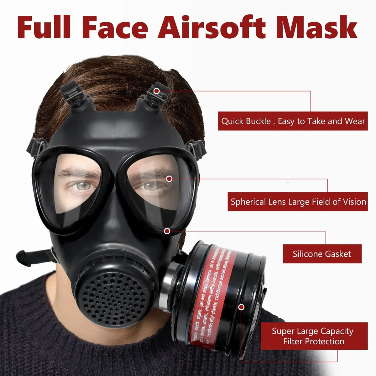 Respirador de media cara con filtros, gafas, tapones para los oídos y guantes para productos químicos, pintura, polvo, vapores orgánicos, pulido, resina epoxi