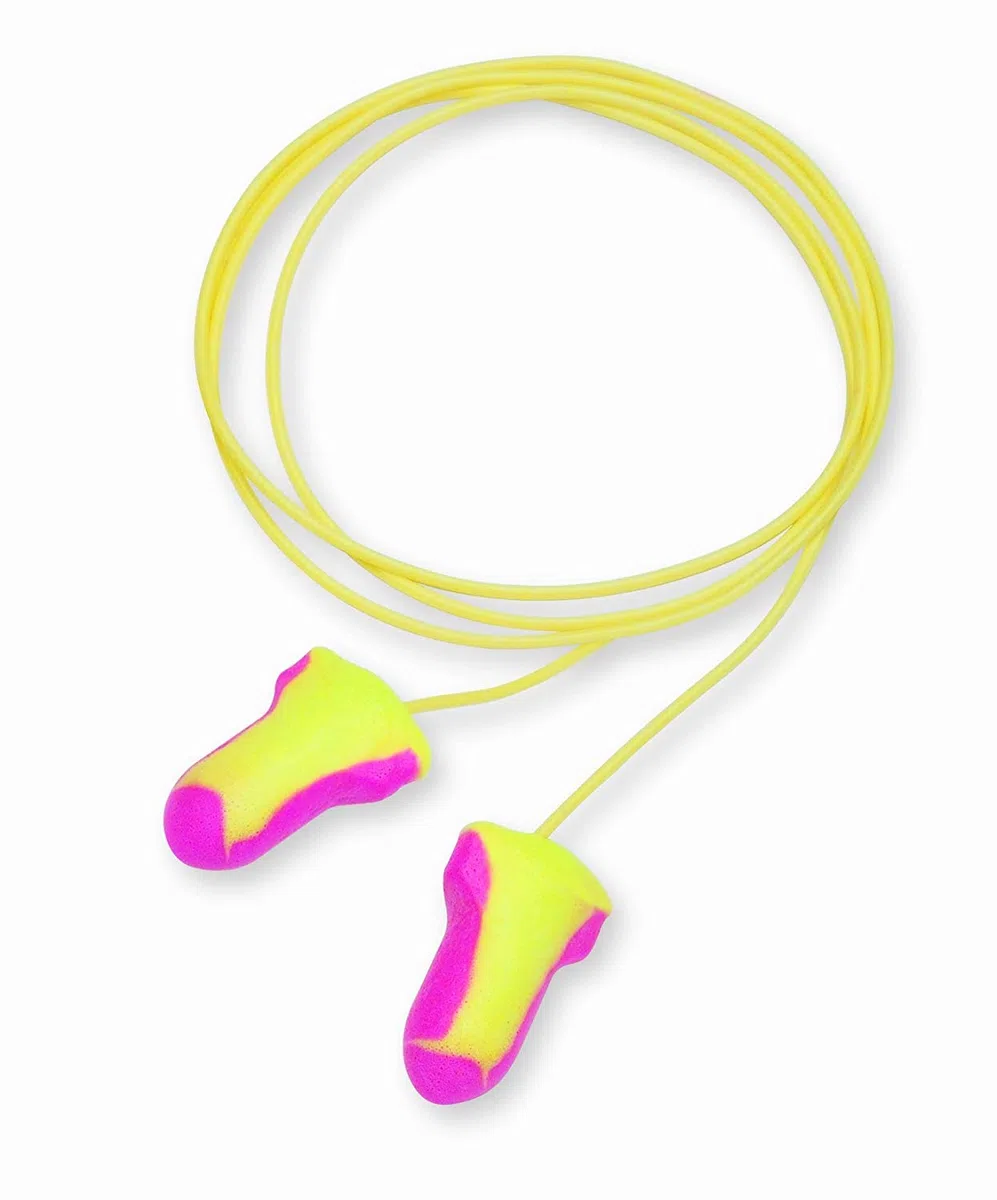 Foam Ear Plugs,Reusable,T-Shape,Corded,100/BX,Pink/Yellow, Sold as 1 Box