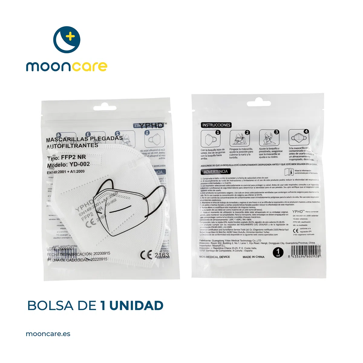 Mascarillas FFP2 Certificada/Homologada CE, Pack 100/50 Unidades, Talla para Adulto, 5 Capas, Eficacia Filtración > 94% (Blanco)