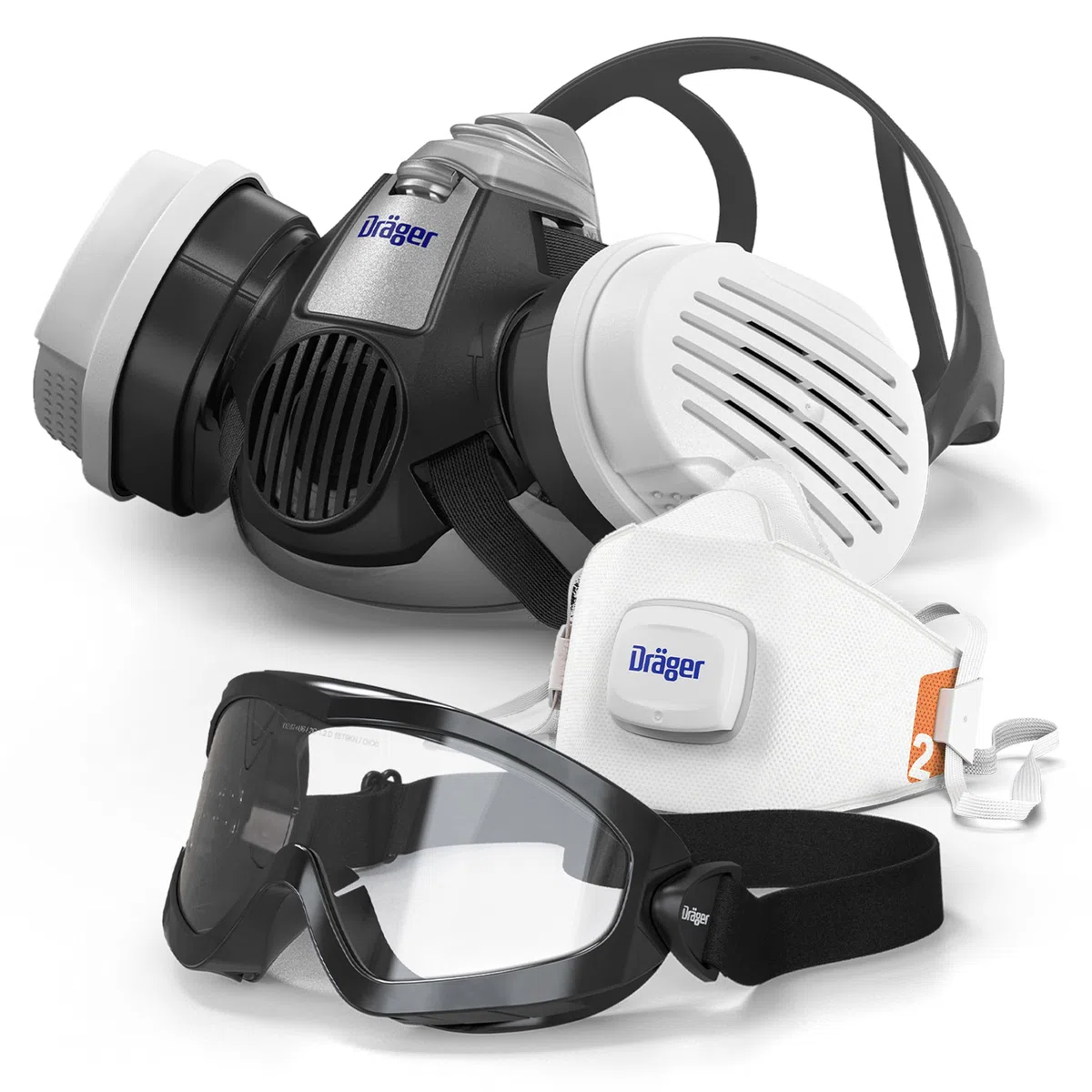 Dräger Kit básico de protección respiratoria artesanos – incluye media máscara X-plore 3300 M, filtros A2P3, 3 mascarillas FFP2, gafas X-pect 4200, tapones para los oídos y paños de limpieza