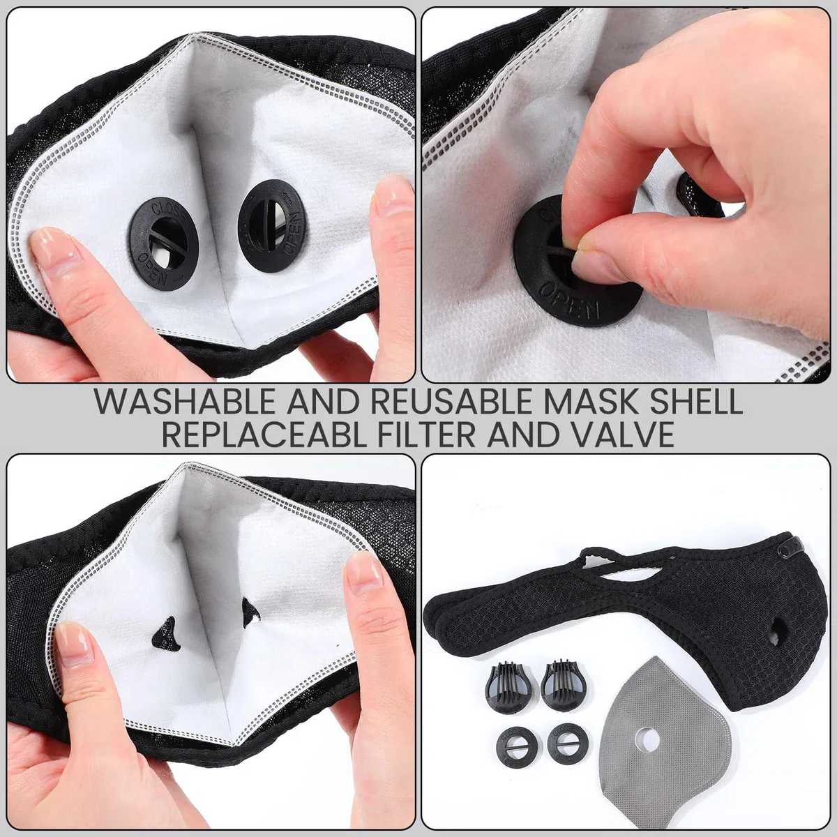 Threlaco 4 máscaras antipolvo, transpirables, reutilizables, con filtros, ajustables, antipolvo, con 16 filtros de carbón activado, máscara de polvo de hormigón para construcción de carpintería