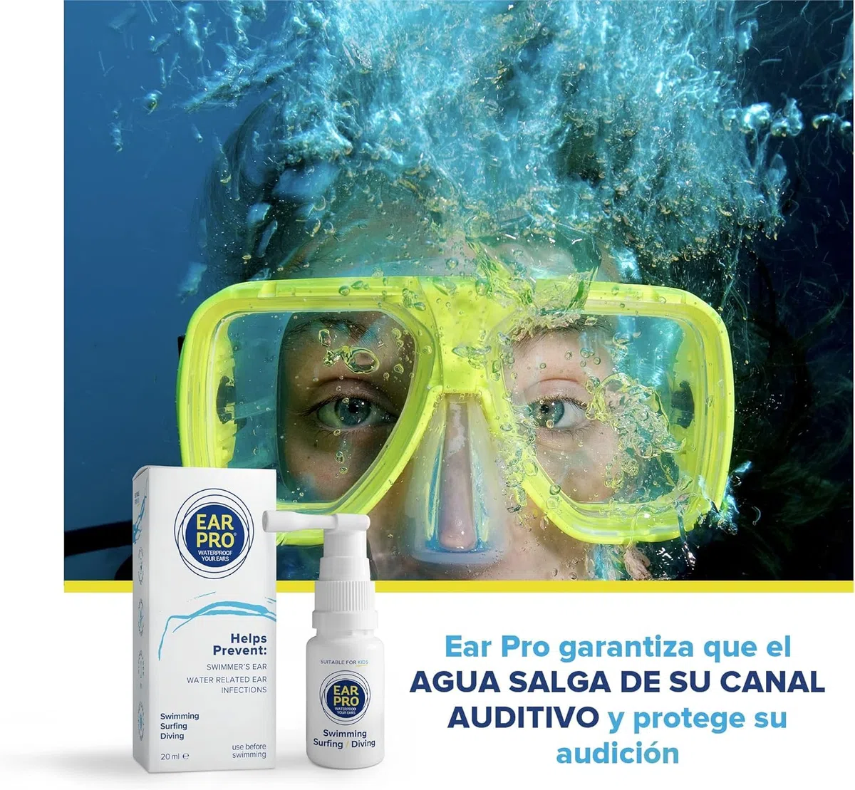 Ear Pro Sustituto para tapones oídos piscina. Aceite spray Seguro y Natural para los oídos que ayuda a proteger los oídos del agua y evitar infecciones para adultos y niños.