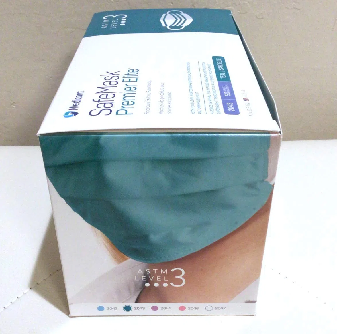 Medicom ASTM Nivel 3 SafeMask Premier Elite Mascarillas faciales 2043, verde azulado, 50/caja