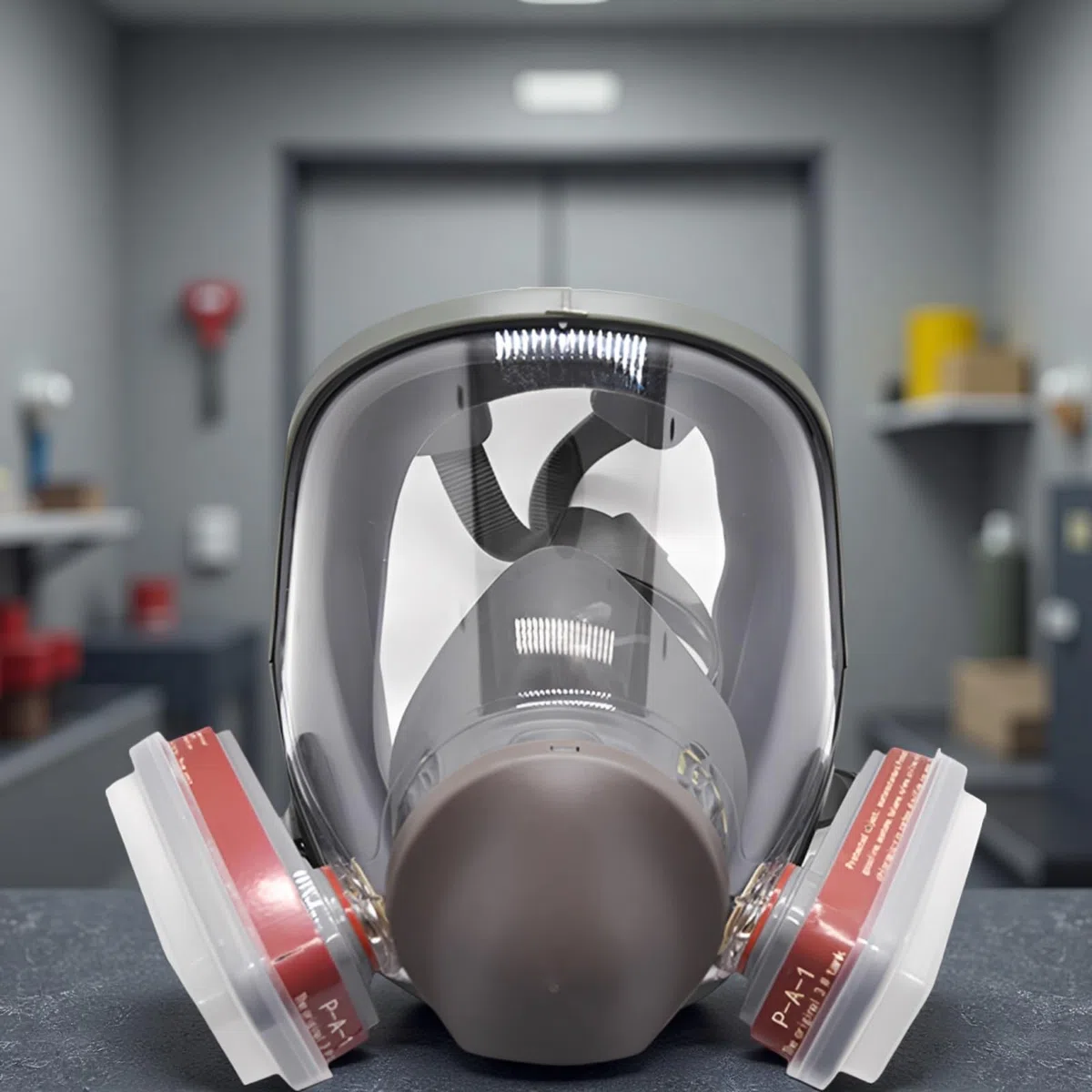 Respirador de cara completa con doble filtración, cartucho de 40 mm, lente antivaho ABS, cómodo sello de silicona, máscaras de gas para pintura en aerosol, sintético, protección industrial