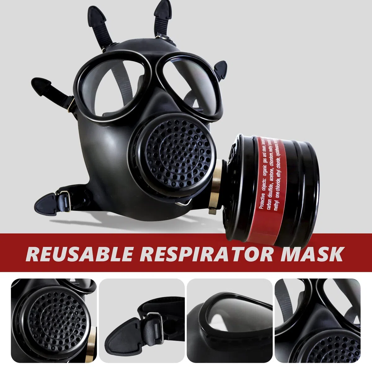 Respirador de media cara con filtros, gafas, tapones para los oídos y guantes para productos químicos, pintura, polvo, vapores orgánicos, pulido, resina epoxi