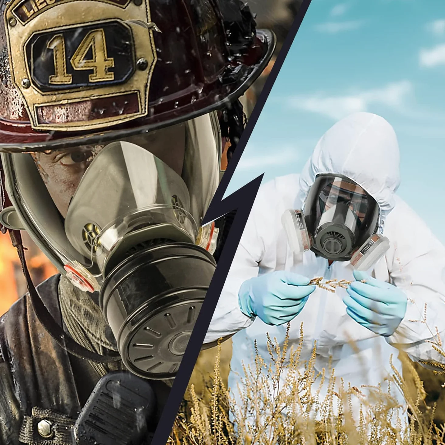 ALNUY Máscara de gas de cara completa, máscara de gas de supervivencia nuclear y química con filtro de carbón activado de 40 mm, máscara respiradora reutilizable para gases, vapores, polvo, productos