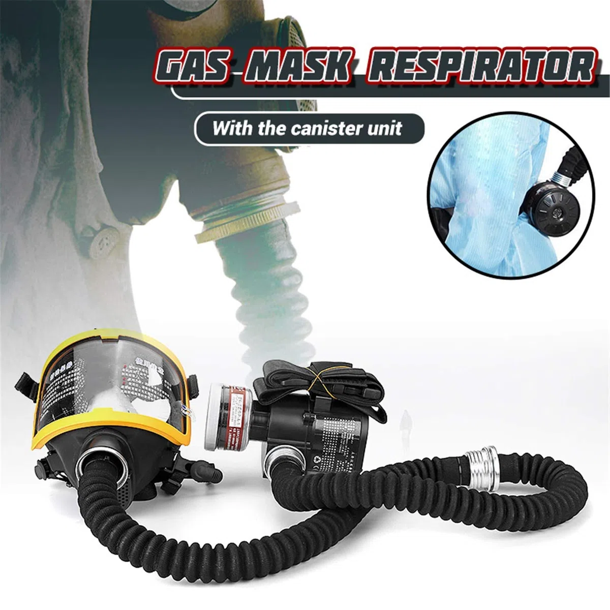 Respirador de cara completa con soplador, tubo de respiración, cargador, filtro y cinturón para protección orgánica de vapor y polvo