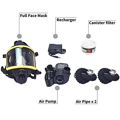 Máscara respiradora de aire suministrada – Filtros eléctricos de flujo constante de cara completa para chorro de arena y trabajos de laboratorio
