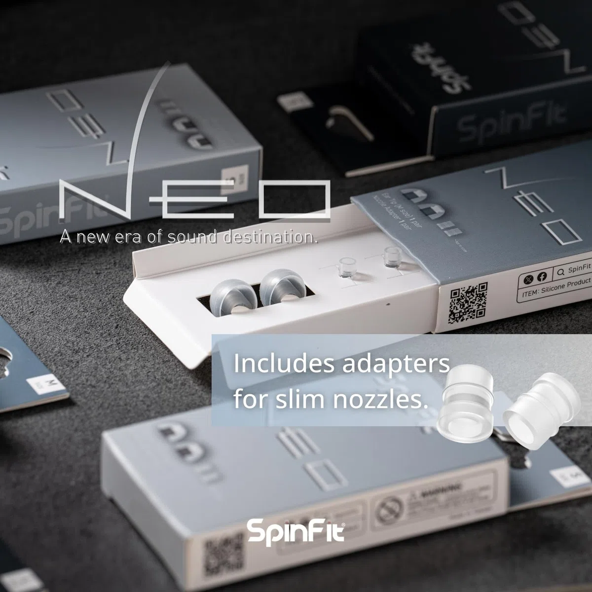 SpinFit Neo for IEM - M - Almohadillas patentadas de Silicona para reemplazo, Ajuste Seguro y Comodidad Suprema, Reduce la reacción alérgica, un Juego se Adapta a boquillas Normales y Finas (1 par