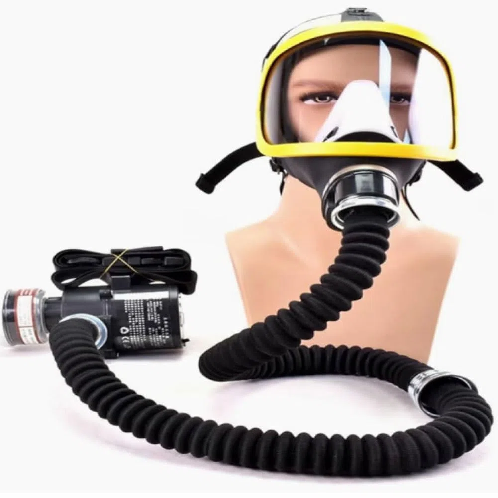 Respirador de protección Facial Completa Reutilizable, Equipado con un Sistema de respiración de presión Positiva motorizado, Que Incluye 2 Tubos respiratoriosy Filtro de Grado