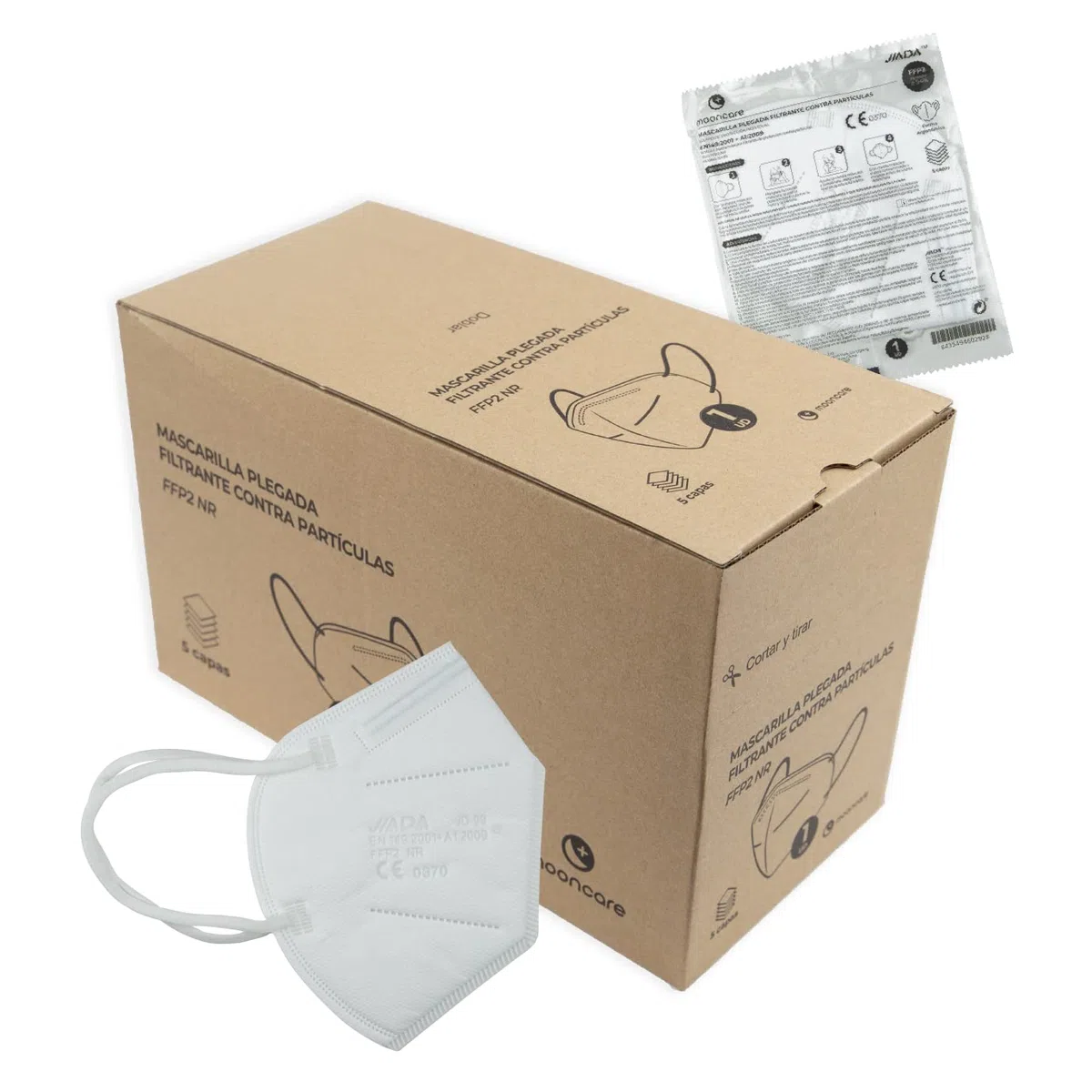 Mascarillas FFP2 Certificada/Homologada CE, Pack 100/50 Unidades, Talla para Adulto, 5 Capas, Eficacia Filtración > 94% (Blanco)