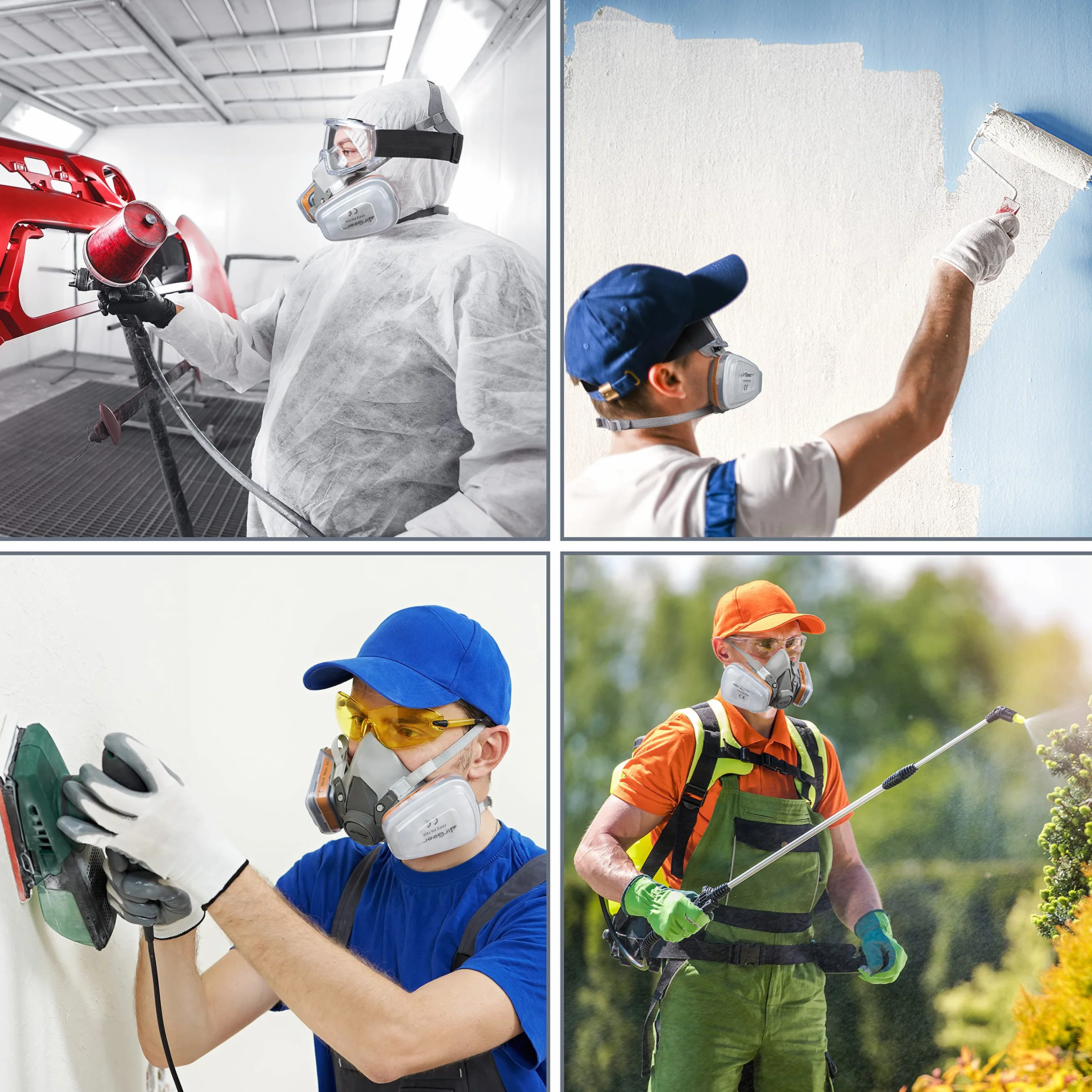 AirGearPro G-500 Máscara Respiratoria Reutilizable, Antipolvo, Antigás con Filtros y Gafas de Protección para Pintar, Construcción, Bricolaje, Lijado