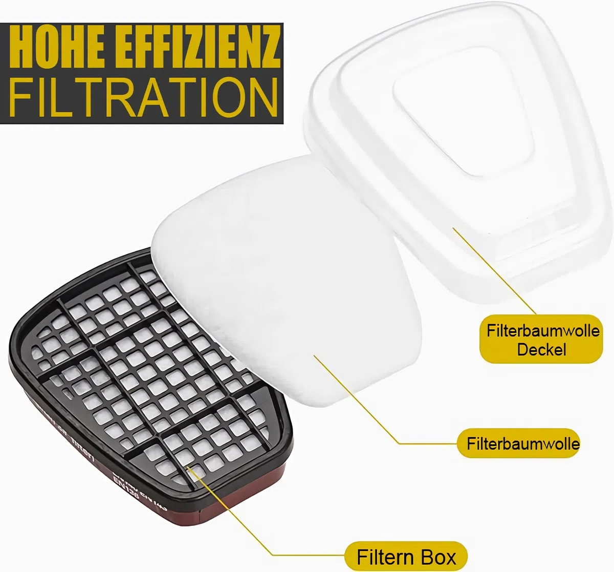 Cubierta de máscara completa reutilizable profesional con gafas de protección - Equipado con 2 filtros y 20 filtros de algodón para artesanos, bricolaje, aerosol de pintura y pesticidas, etc