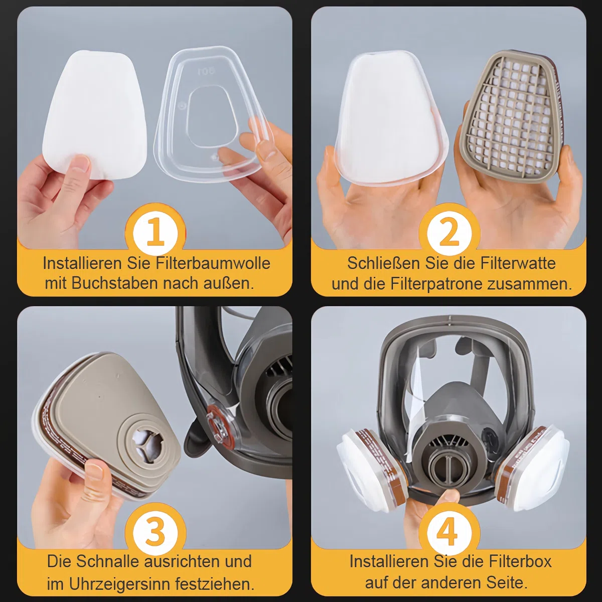 Cubierta de máscara completa reutilizable profesional con gafas de protección - Equipado con 2 filtros y 20 filtros de algodón para artesanos, bricolaje, aerosol de pintura y pesticidas, etc