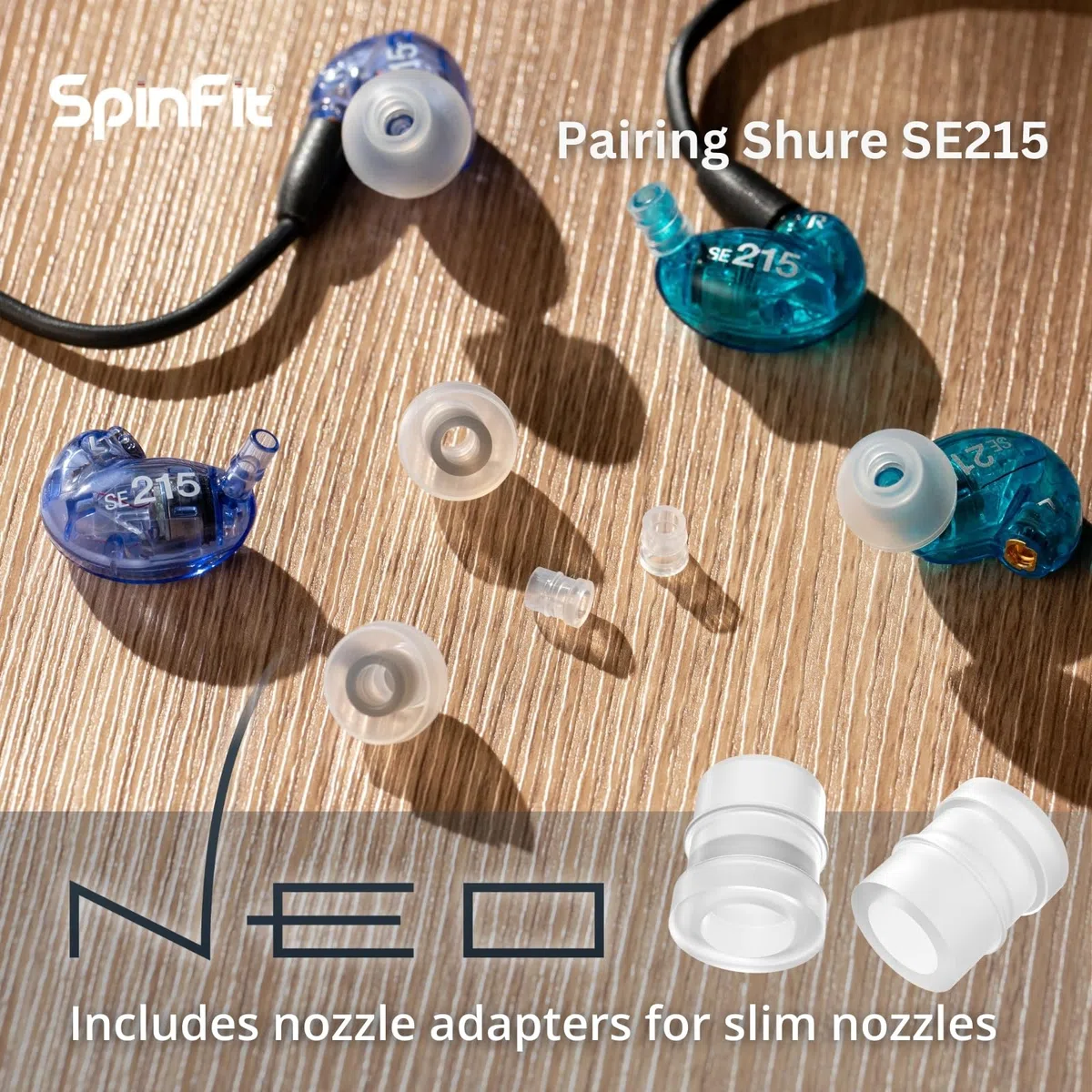 SpinFit Neo for IEM - M - Almohadillas patentadas de Silicona para reemplazo, Ajuste Seguro y Comodidad Suprema, Reduce la reacción alérgica, un Juego se Adapta a boquillas Normales y Finas (1 par