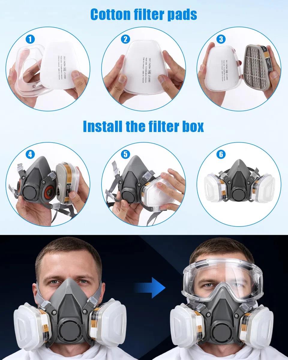 Mascara de Proteccion Respirador Mascarilla Mascara De Gas, con Gafas Protectoras, 20 Cartuchos Filtrantes, para Proteger del Polvo, el Gas, la Pintura, los Vapores Orgánicos y Bricolaje