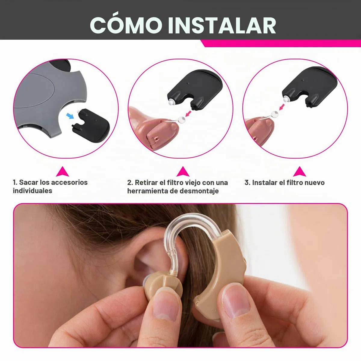 ProWax MiniFit - Filtro de cerumen para audífonos, filtro de cera de repuesto ProWax MiniFit compatible con audífonos Oticon, Bernafon y Auditio, 6 herramientas y 6 filtros (3 paquetes/18 unidades)