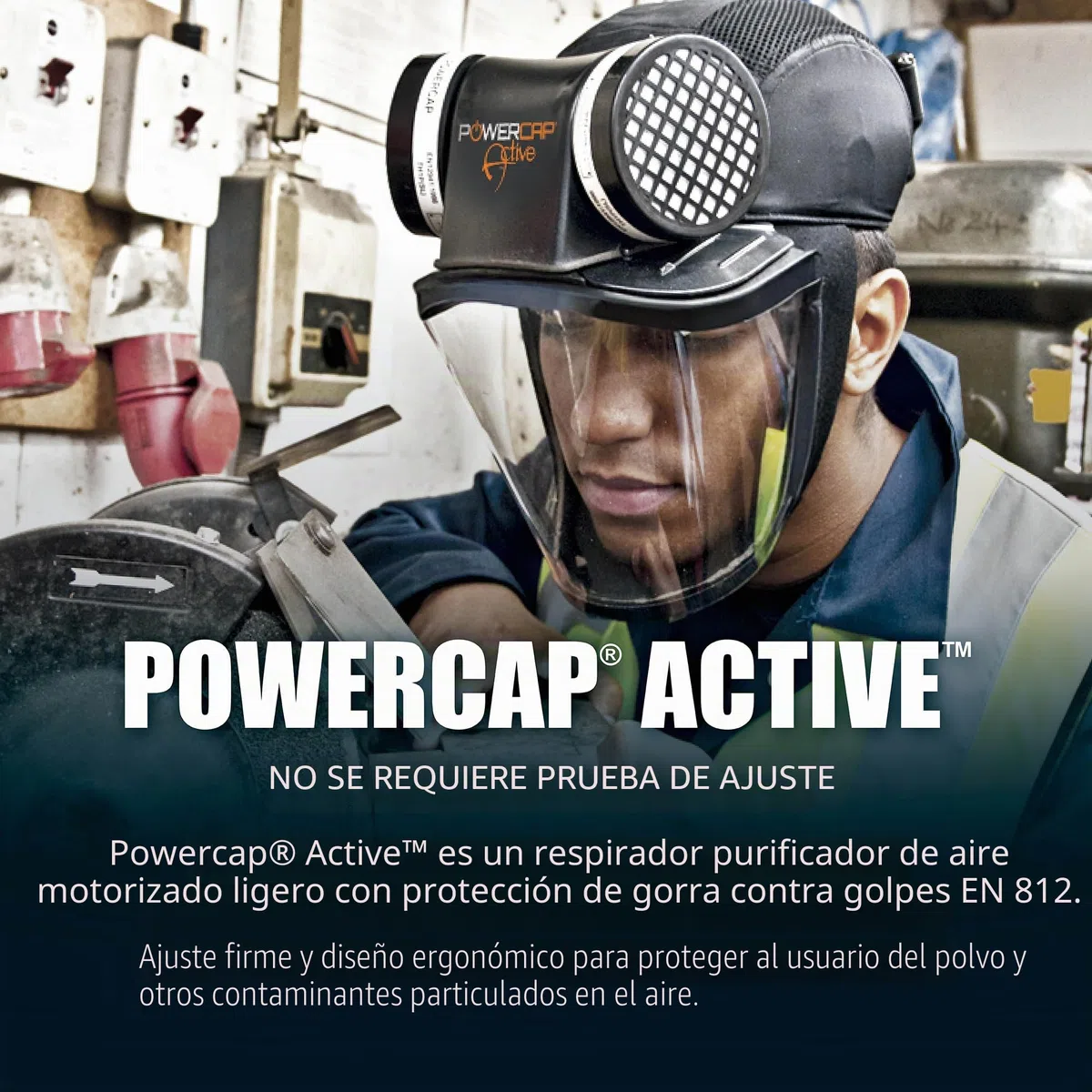 JSP PowerCap Active Respirador Motorizado con Gorra Antigolpes | Protección contra polvo y partículas. Batería 8 h y USB. TH1. Madera, bricolaje. EN 12941 & EN 812.