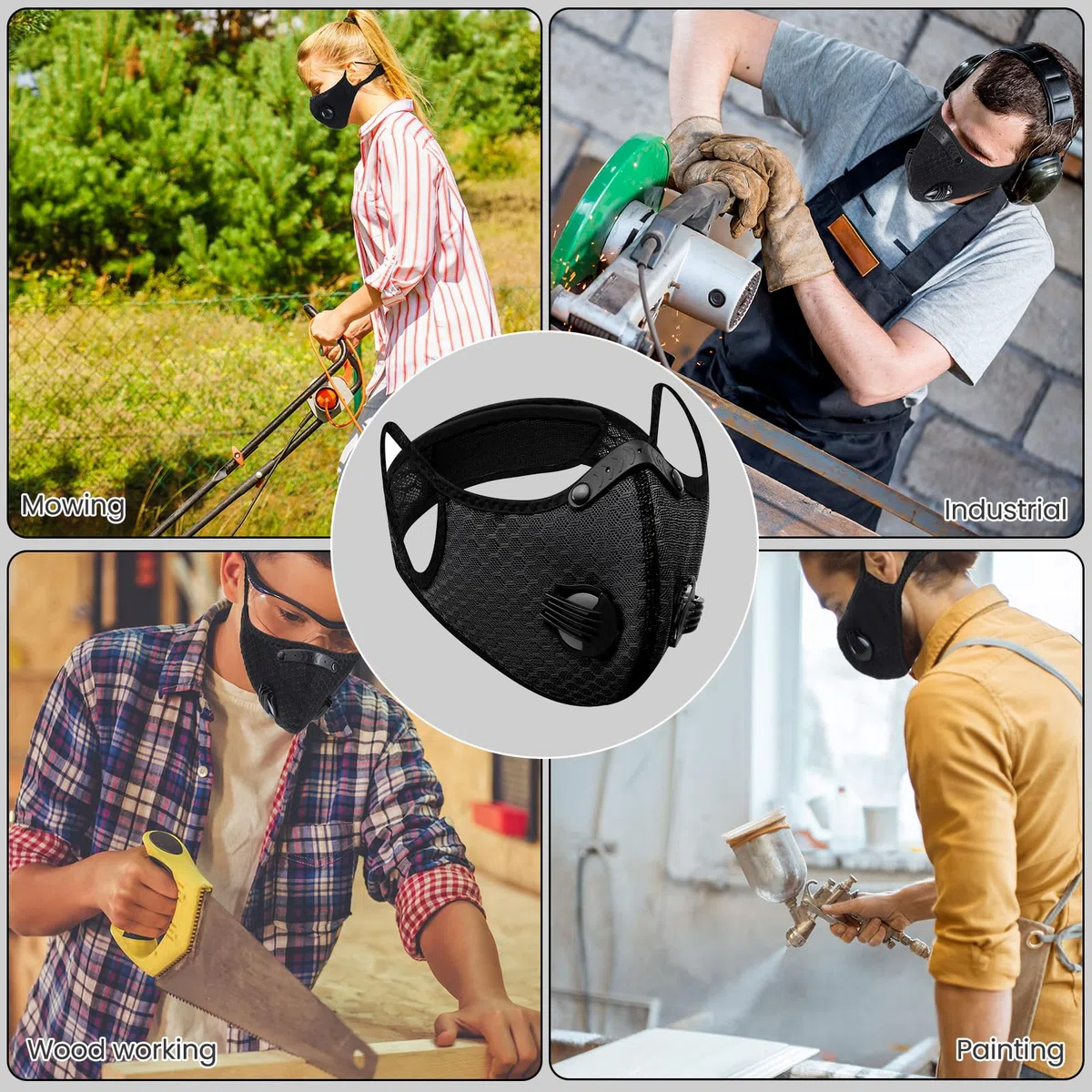 Threlaco 4 máscaras antipolvo, transpirables, reutilizables, con filtros, ajustables, antipolvo, con 16 filtros de carbón activado, máscara de polvo de hormigón para construcción de carpintería