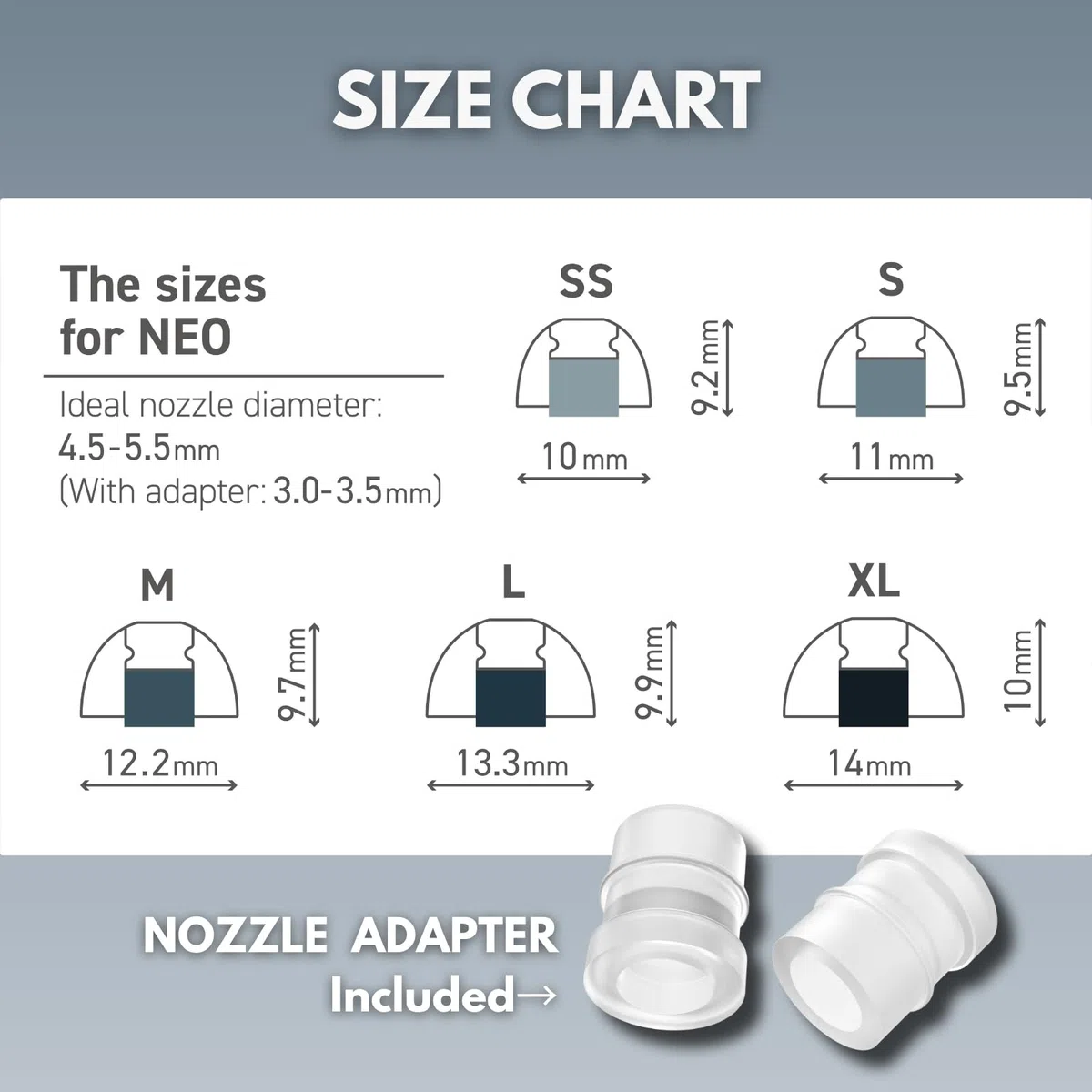 SpinFit Neo for IEM - M - Almohadillas patentadas de Silicona para reemplazo, Ajuste Seguro y Comodidad Suprema, Reduce la reacción alérgica, un Juego se Adapta a boquillas Normales y Finas (1 par