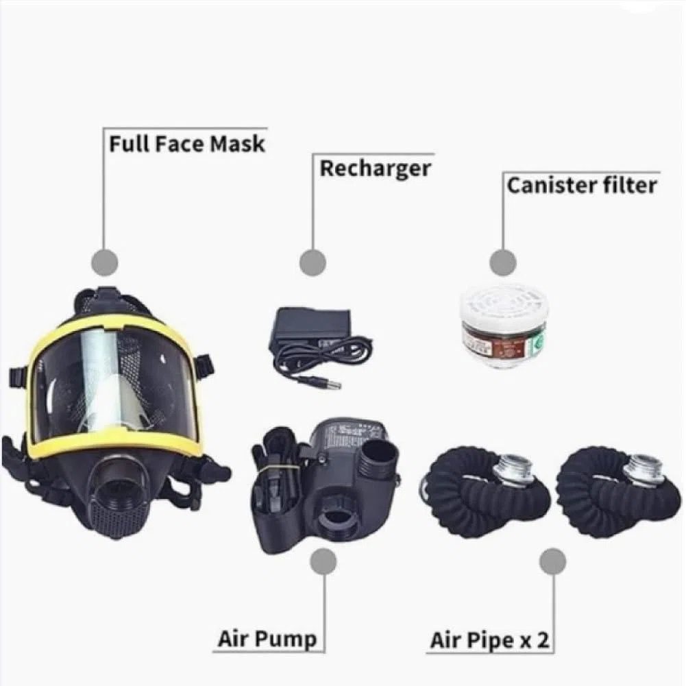 Respirador de protección Facial Completa Reutilizable, Equipado con un Sistema de respiración de presión Positiva motorizado, Que Incluye 2 Tubos respiratoriosy Filtro de Grado
