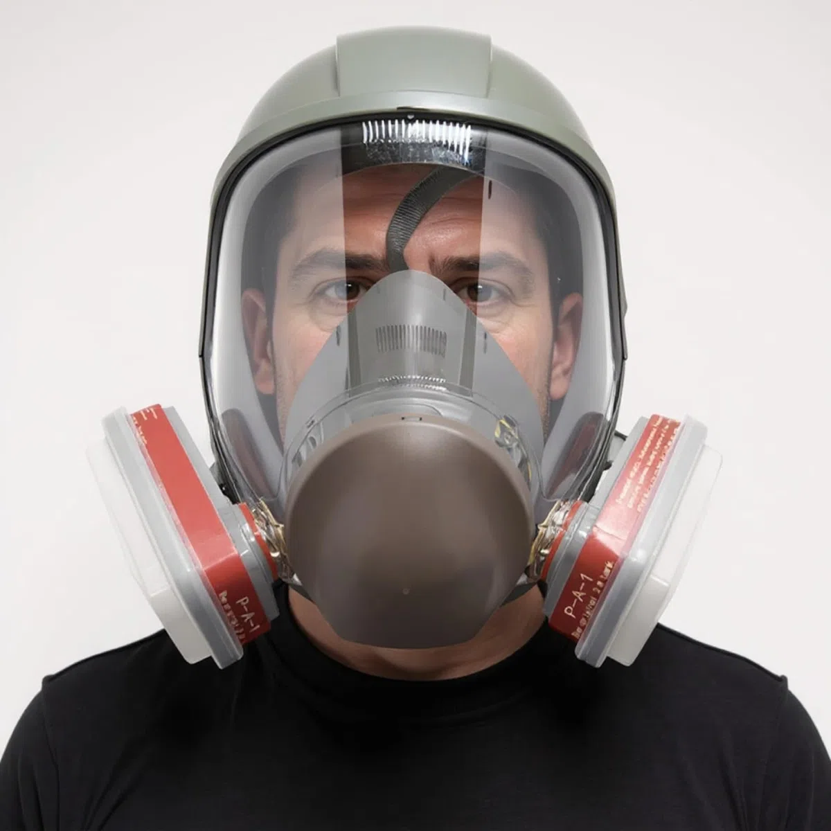 Respirador de cara completa con doble filtración, cartucho de 40 mm, lente antivaho ABS, cómodo sello de silicona, máscaras de gas para pintura en aerosol, sintético, protección industrial