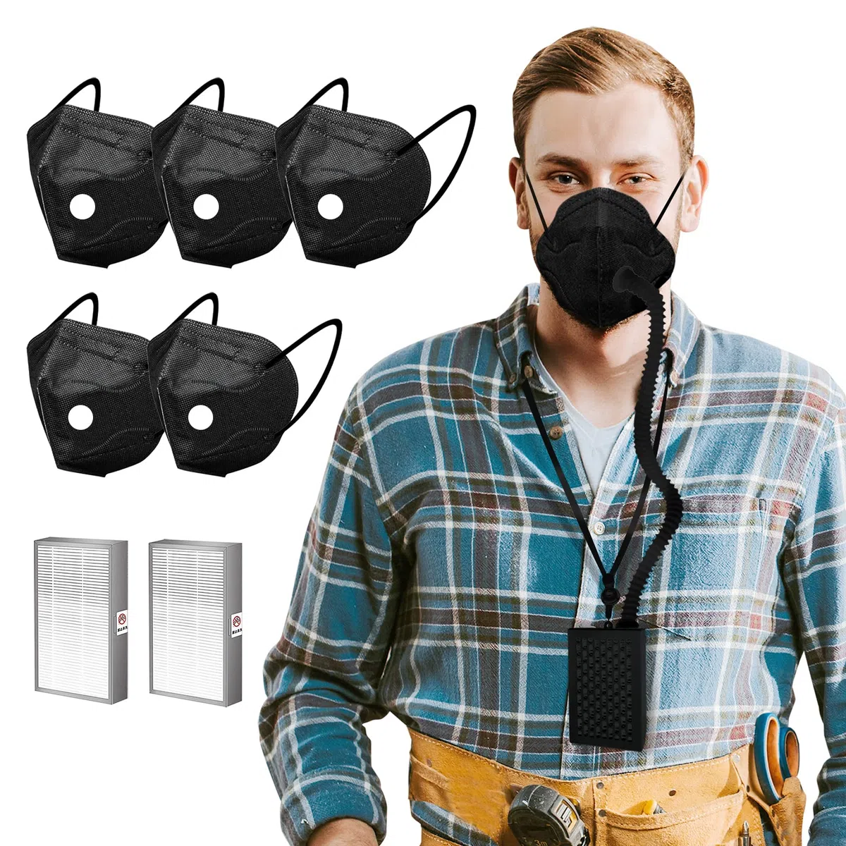 Mascarillas purificadoras de aire con filtro HEPA para polvo, lijado, pulido, carpintería, deshierbe, protección trabaja