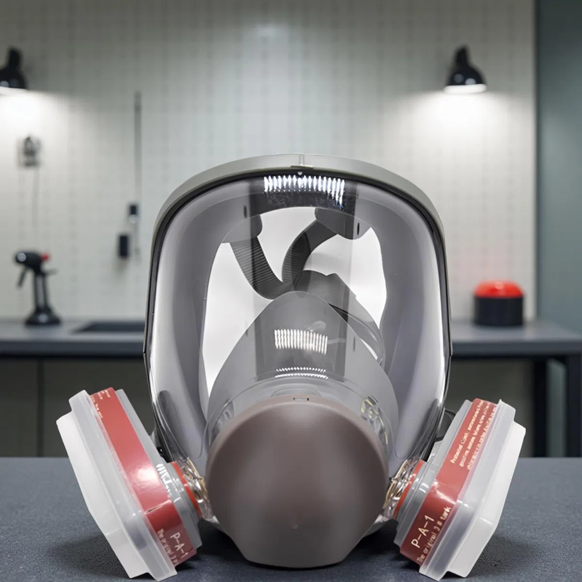 Respirador de cara completa con doble filtración, cartucho de 40 mm, lente antivaho ABS, cómodo sello de silicona, máscaras de gas para pintura en aerosol, sintético, protección industrial
